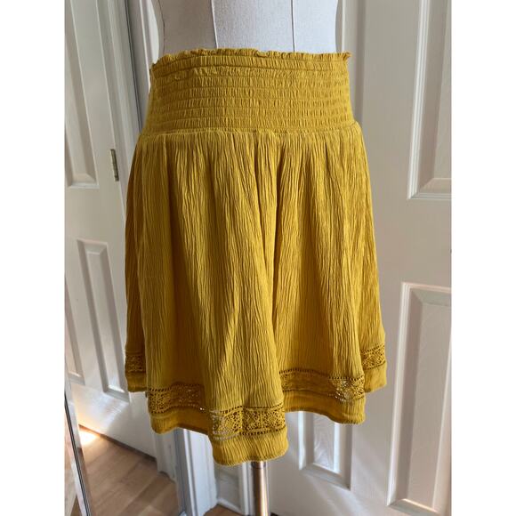 Old Navy Mustard Yellow Cinch Waist Embroidered Hem Flare Skirt - Picture 3 of 7